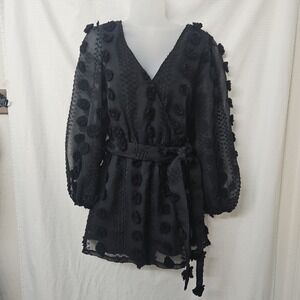 A Calin Flying Tomato Black Romper Pom Pom Size Med Sheer Whimsigoth Dark Fairy